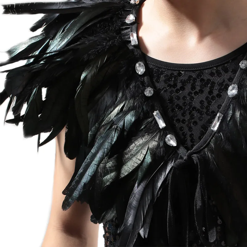 New Stage Costume NightClub Men Feather Shoulder Rave Clothes GoGo Dance For Singers BL2181 |