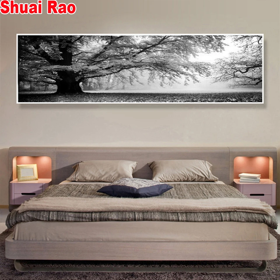 

Black and white tree landscape large 5d diy diamond paintings full square round drill diamond embroidery picture mosaic kit