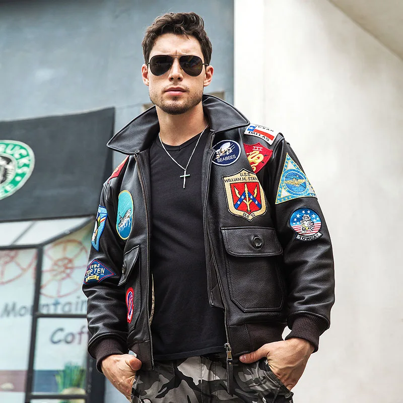 2022 темно-коричневая кожаная куртка в стиле милитари Мужская зимняя теплая из