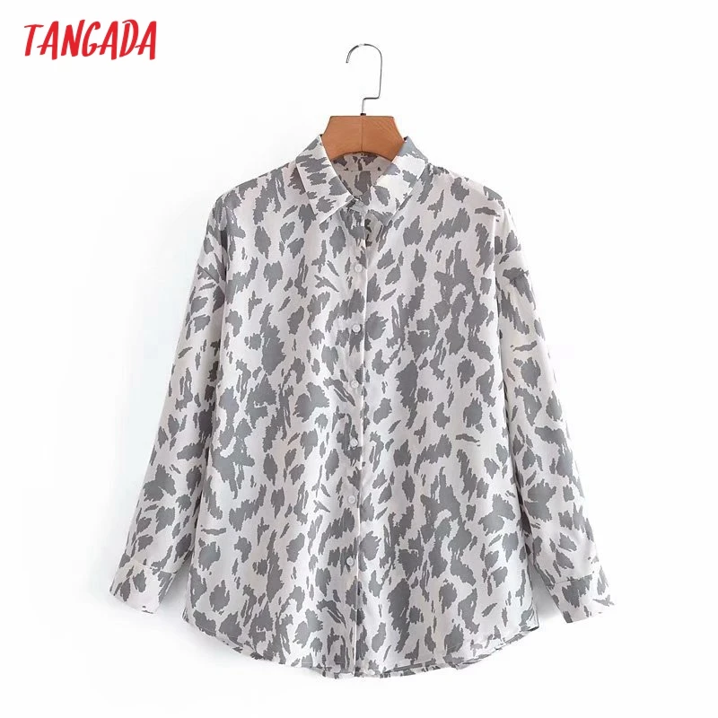 

Блузка женская оверсайз в стиле ретро с длинным рукавом и принтом