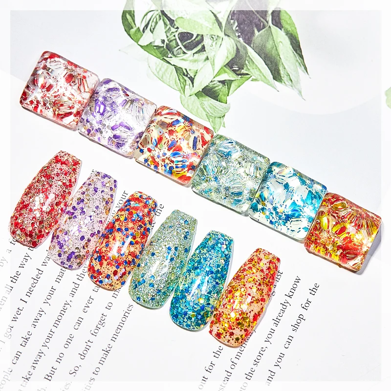 

MEET ACROSS Glitter Gel Nail Polish 7PCS Shiny Hybrid Gel Varnishes Nails Art Design Bright Gel Polish Nail For Manicure Tool