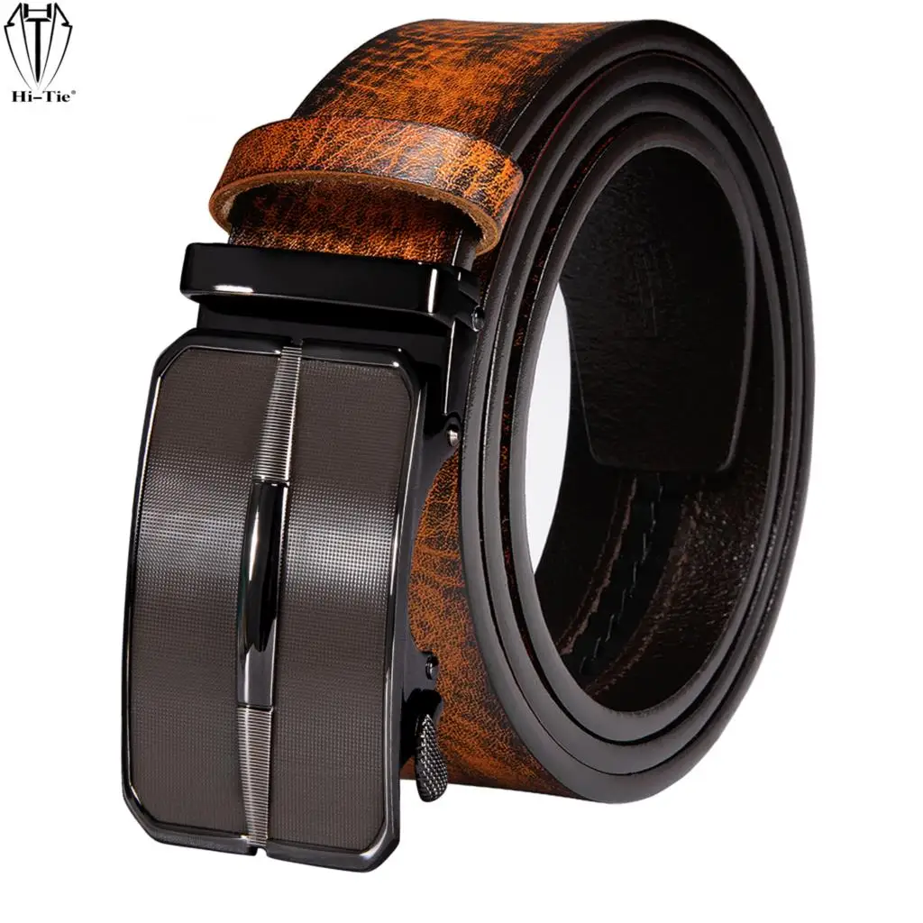Коричневые мужские ремни из натуральной кожи с автоматическими пряжками и