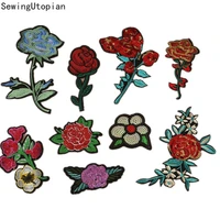 10pcs red rose 3d sew on sequins flowers patch clothes diy iron on patches for clothing t shirt dress