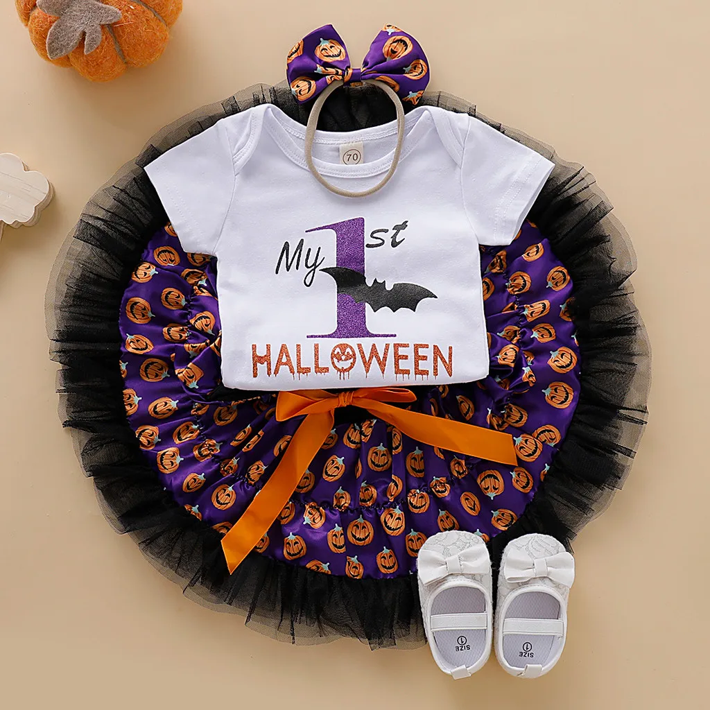 Детская одежда для маленьких девочек костюм тыквы с надписью My First halloen +