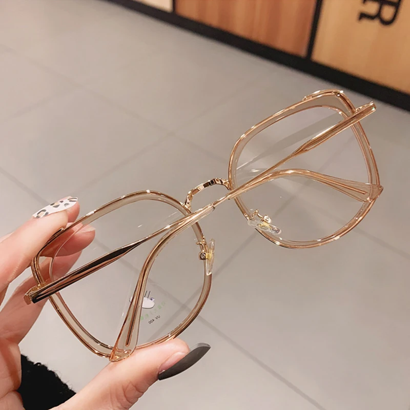 

SO&EI Fashion Oversized Square Women Glasses Frame Vintage Clear Anti-Blu-Ray Eyewear Men Optical Pink Frame Computer Goggle
