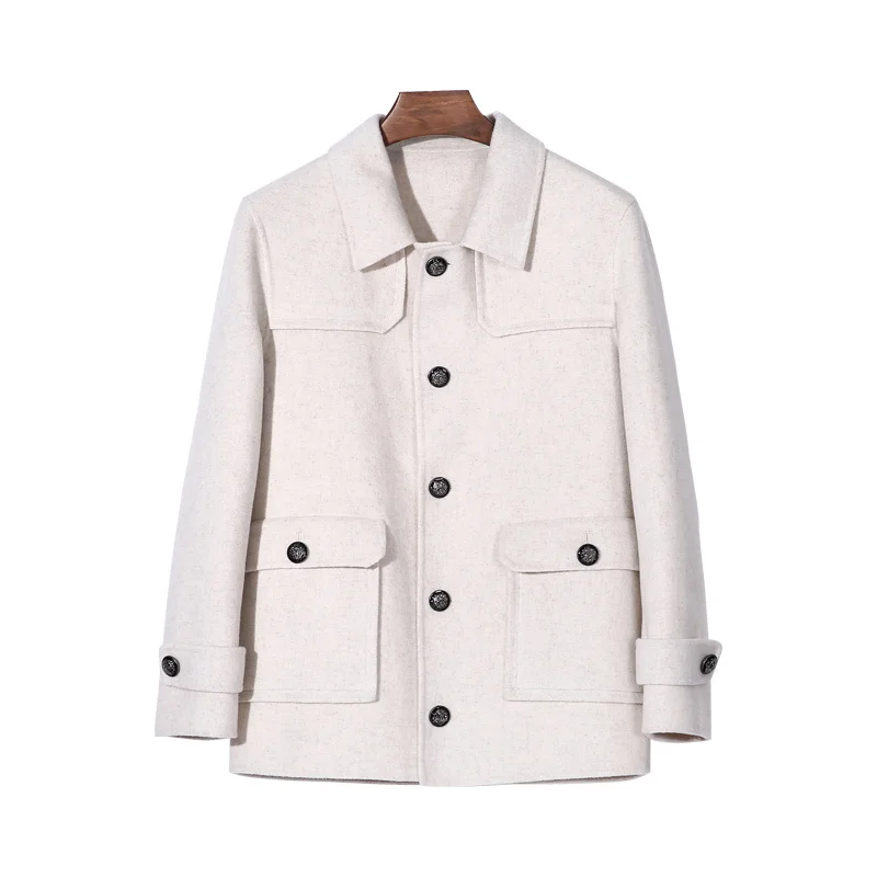 

Wool Coat Men Spring Autumn Korean Wool Jacket White Short Handmade Mens Overcoat Coats for Men Erkek Kaban 012 KJ3860