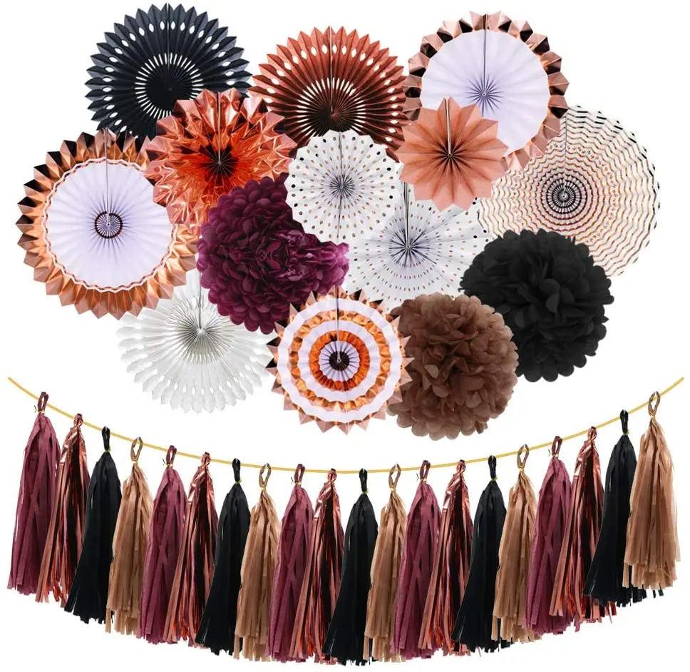 

Party Decorations Hanging Paper Fans Pom Poms Flowers Tissue Tassel Garland for Girl Kids Birthday Baby Shower Supplies