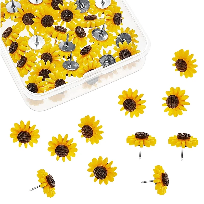 

80 Pcs Sunflower Push Pins Sunflower Tacks Flower Cork Board Tacks Decorative Sunflower Thumb Tacks for Photos Wall Maps
