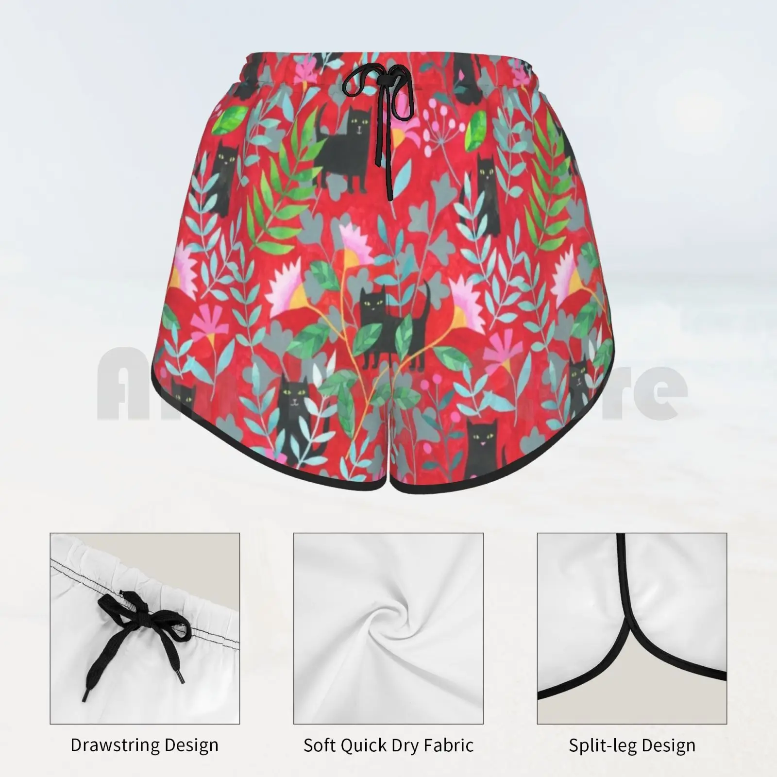 Женские шорты для плавания Lucky пляжные с рисунком черных кошек сада повторным