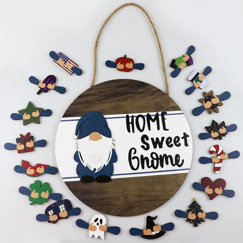 

Gnome Door Hanger Seasonal Welcome Sign With Interchangeable Holiday Pieces For Front Door Christmas Home Porch Hanging Decor