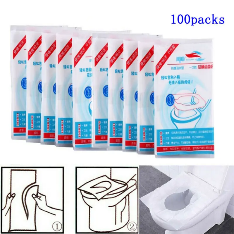 

100pcs Toilet Seat Covers Paper 2020 Hot Sale White Portable Travel Flushable Hygienic Disposable Sanitary Toilet Covers Paper