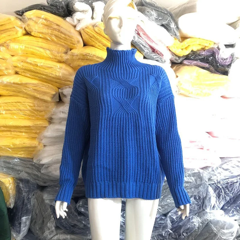 

Women long sleeve twist turtleneck sweater Autumn solid knitted pollover Green black gray blue tops