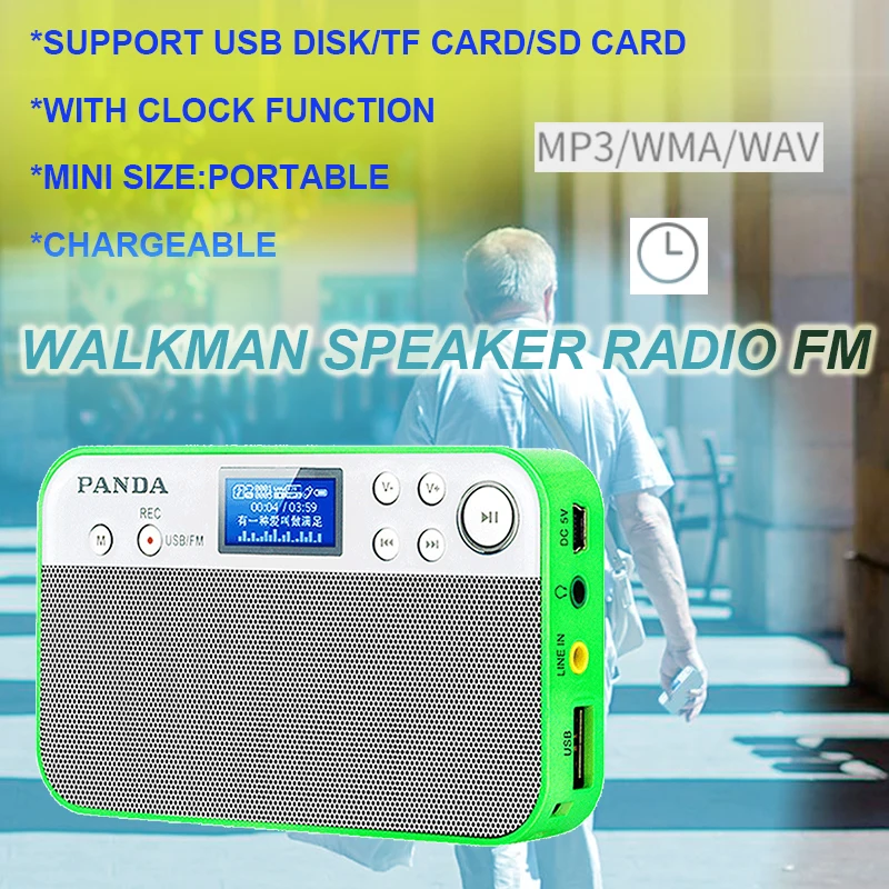 Портативный стерео динамик Walkman FM-радио с часами SD-картой MP3 музыкальный
