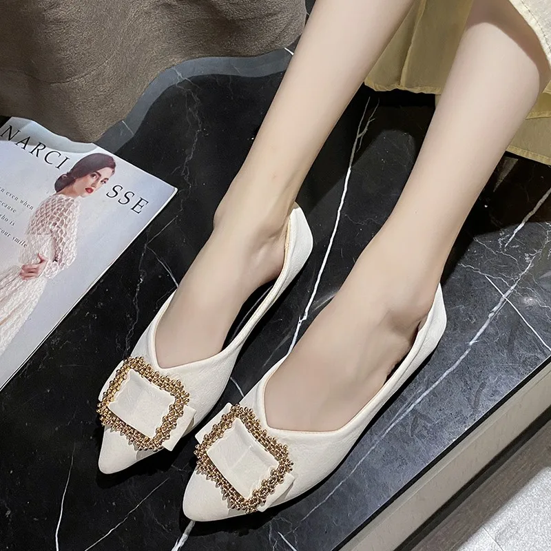 2021 Casual Woman Shoe Pointed Toe Shallow Mouth Female Footwear Knot All-Match Autumn Soft Flats Shoes