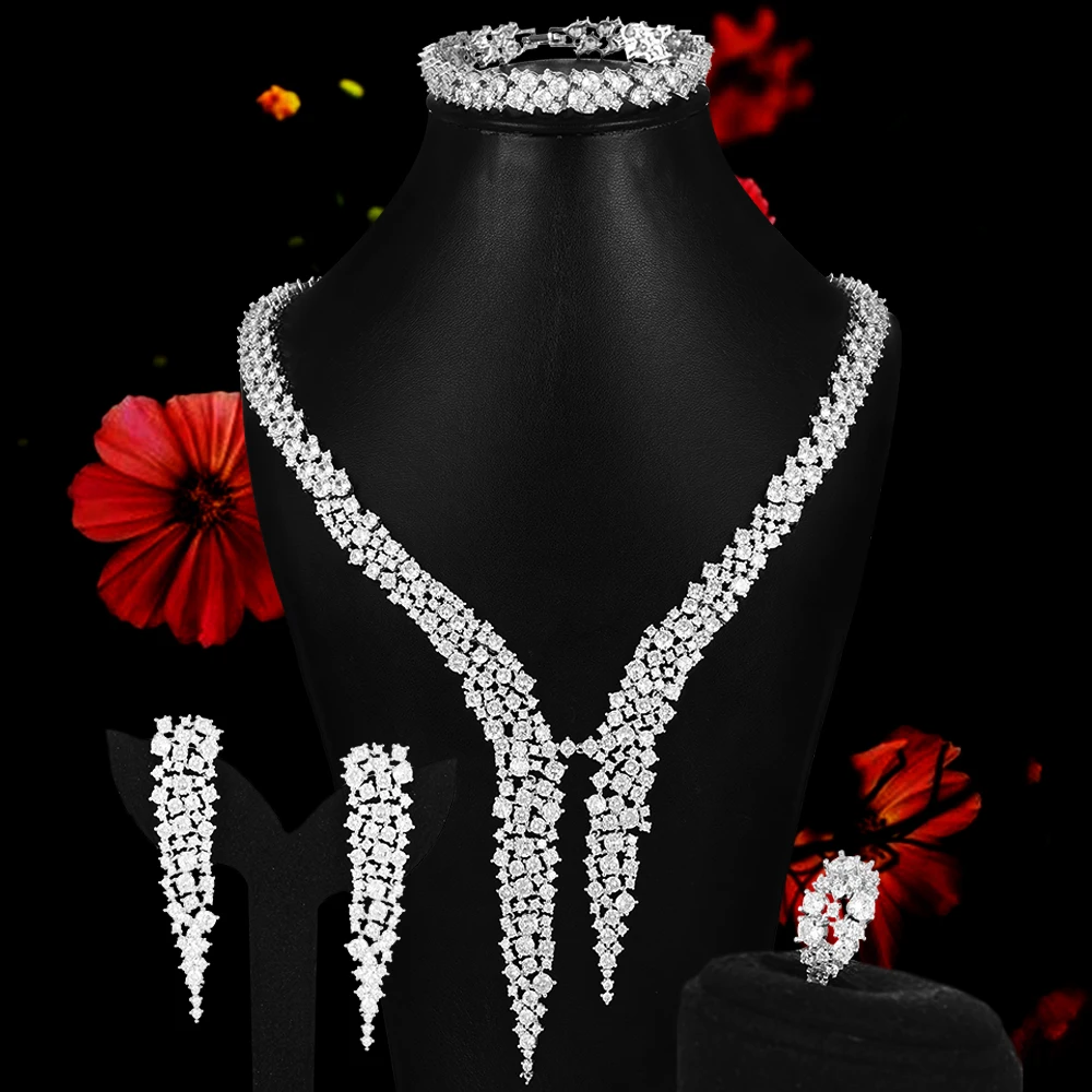 

missvikki High Quality Shiny Luxury Clear CZ Pendant Necklace Bangle Earring Ring For Women Bridal Romantic Wedding Jewelry Set