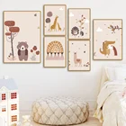 Алфавит с цифрами в стиле бохо, жираф, альпака, медведь, настенная живопись на холсте, скандинавские постеры и принты, настенные картины, декор для детской комнаты