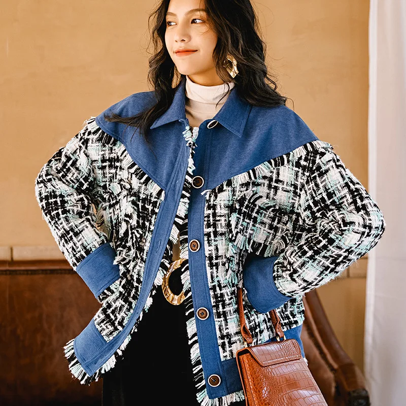 LANMREM 2020 Новый Модный женский однобортный клетчатый свободный Профессиональный