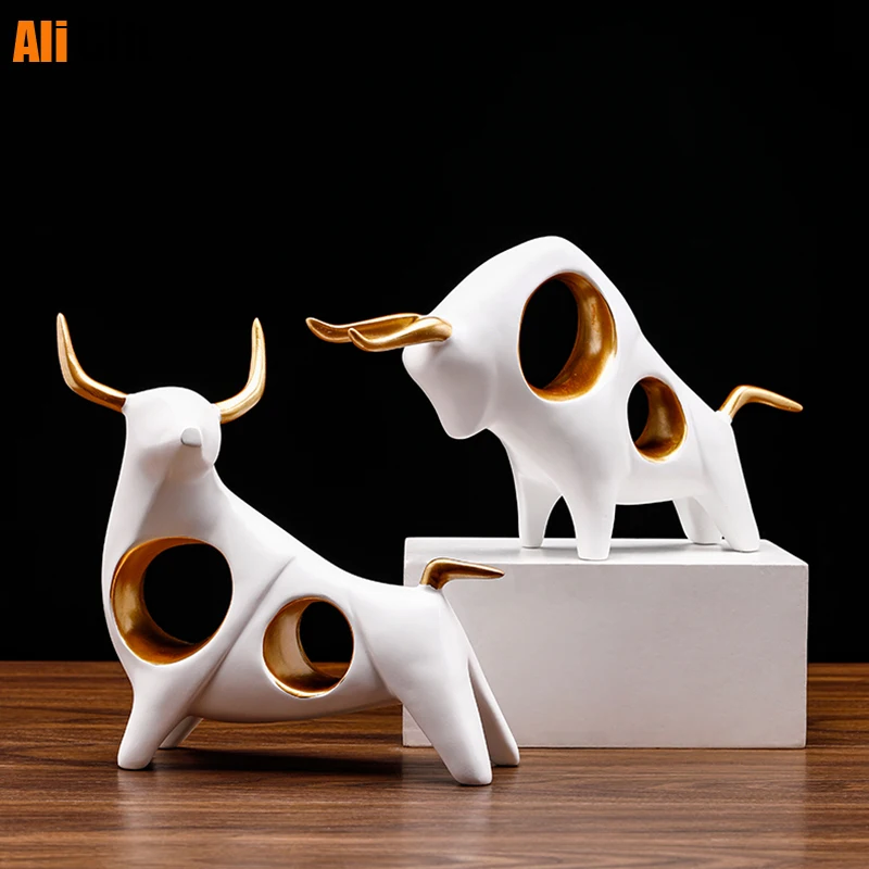 

Creative cattle statue ox home decor living room Sculpture gradevin wine TV cabinet ornament crafts Abstract animal figurine
