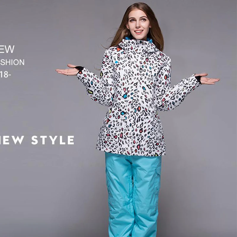 

Белый леопардовый зимний костюм, уличная спортивная одежда, комплекты одежды для сноуборда, водонепроницаемая зимняя куртка 10 к и лыжные бр...