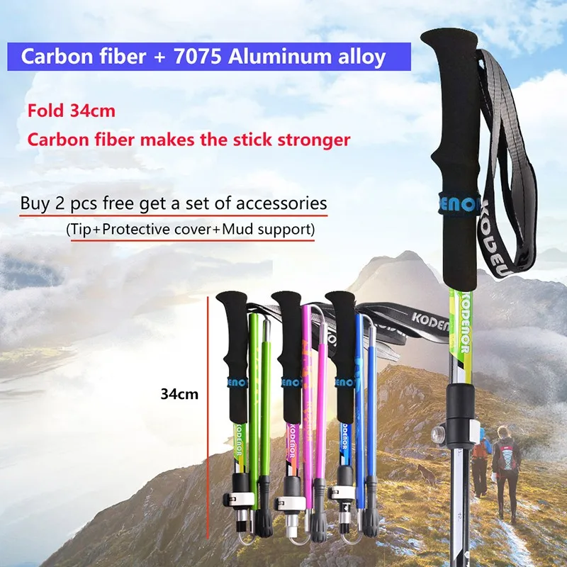 

Outdoor Fold Walking Stick Carbon Fiber And Aluminum Alloy Trekking Poles Nordic Walking Cane Hiking Ski Poles Baton