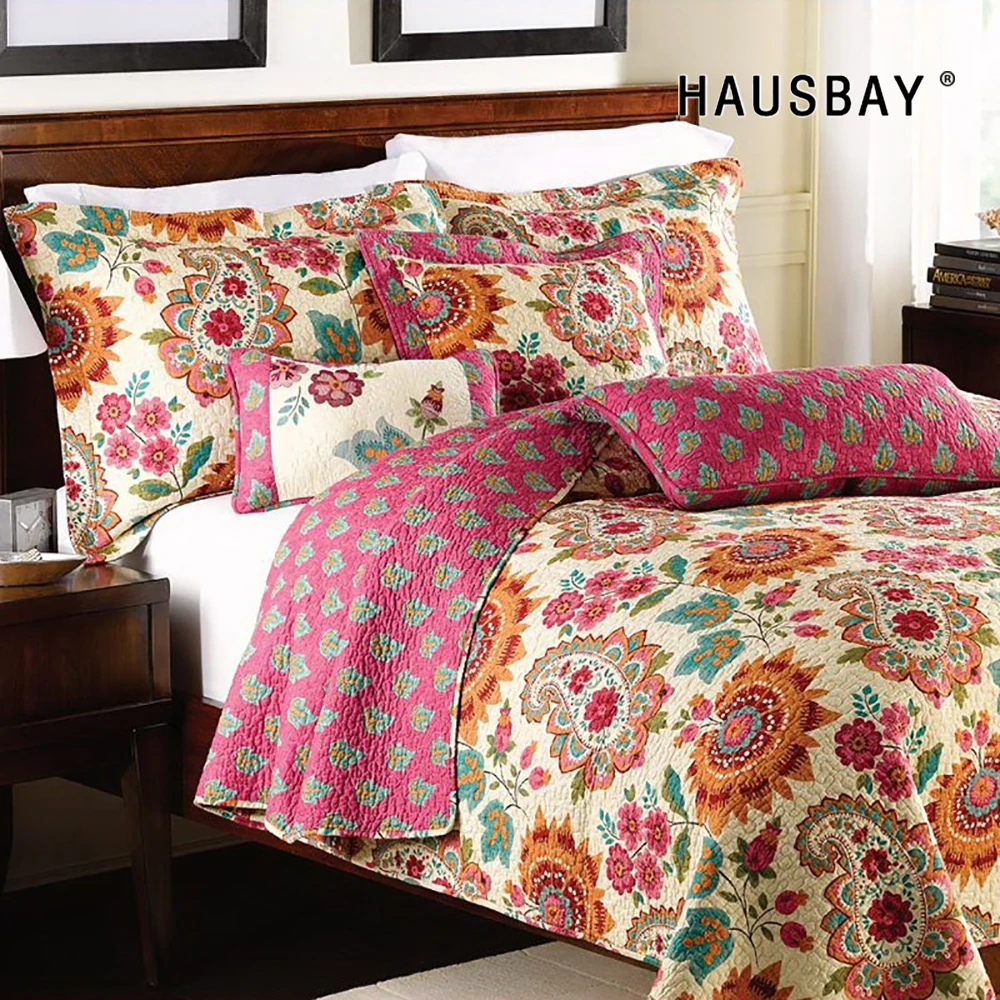 

Handmade Patchwork Quilt Set 3PCS Washable Bedspread Cotton Aircondition Quilts Thick Bed Cover King Queen Size Coverlet QT001