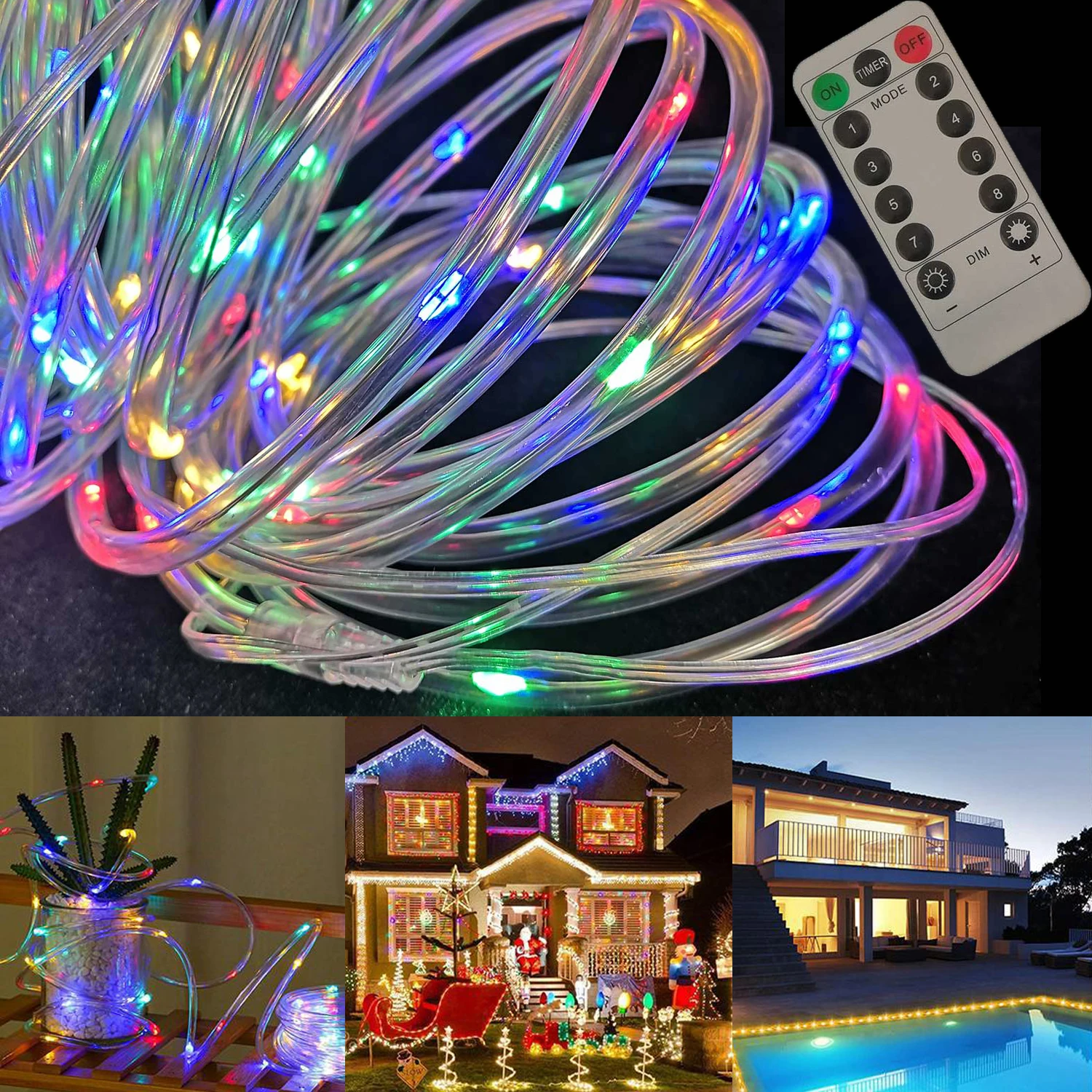 

50/100 LEDs Remote Control Outdoor Christmas Lighting USB Waterproof RGB Garden Decorative Garland Tube Rope String Lights