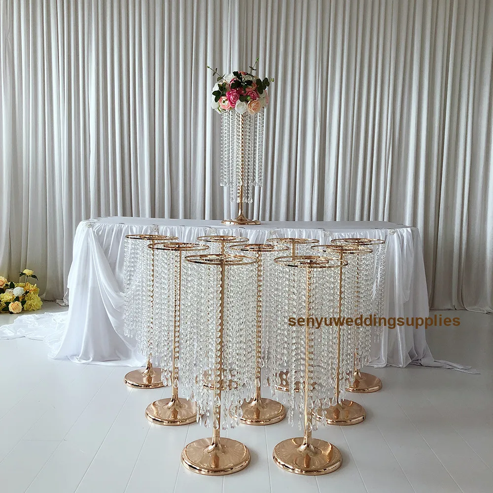 

12pcs)New style 70cm Tall Gold Crystal Wedding Centerpiece Table Flower Stand Banquet Decoration senyu01301