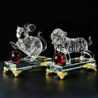 chinese zodiac crystal laser carving mouse tiger crystal ball ornaments crafts figurines lucky wealth feng shui desk home decor
