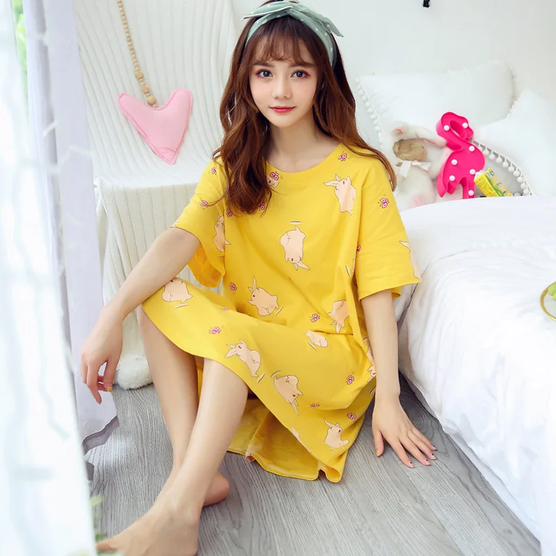 2022 Spring and Summer Women's Nightdress Cute Printing Loose and Comfortable Nightwear Home Service Sexy Sleepwear Sleep Tops
