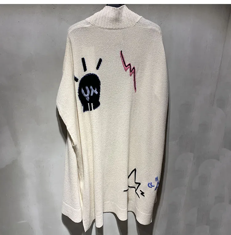 Женский кардиган пончо с вышивкой в виде черепа и звезд короткими рукавами| |