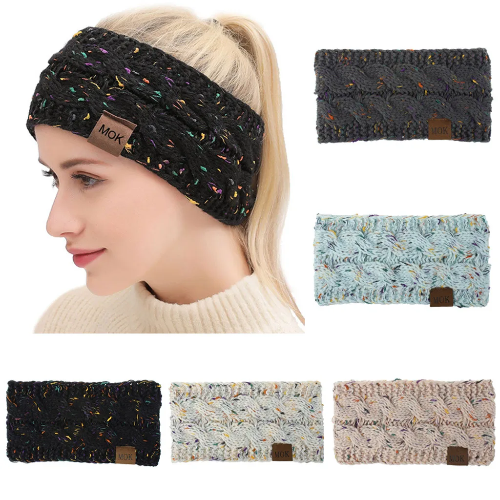 Модная спортивная повязка на голову осень-зима однотонная шерстяная вязаная для