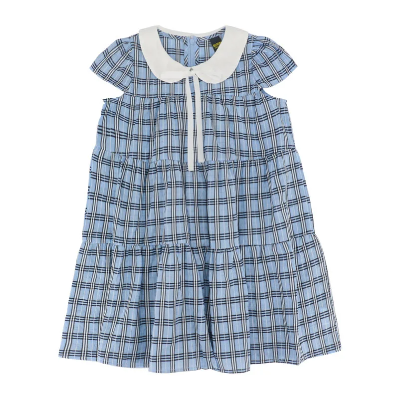 

Children's wear girl dress summer 2021 new Korean edition doll collar retro temperament plaid cake skirt middle child