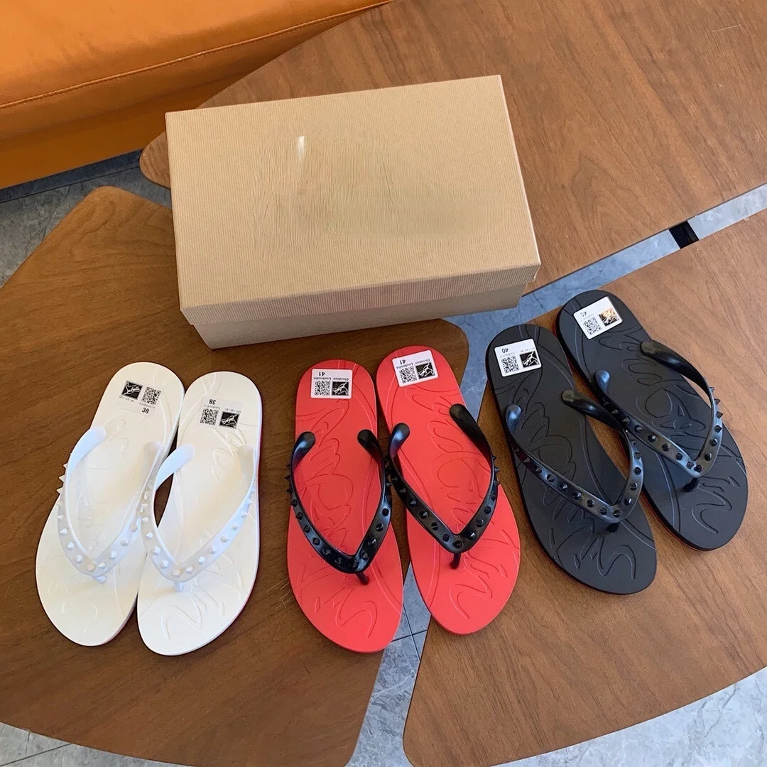

Мужские Пляжные шлепанцы с красной подошвой, сандалии с шипами, Повседневная Уличная обувь из ПВХ, летние шлепанцы