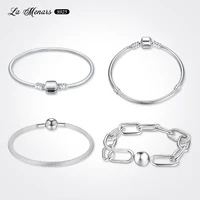 unisex round clasp bracelet chain genuine silver plating wrist fine jewelry diy making ornaments fit brand bead charms