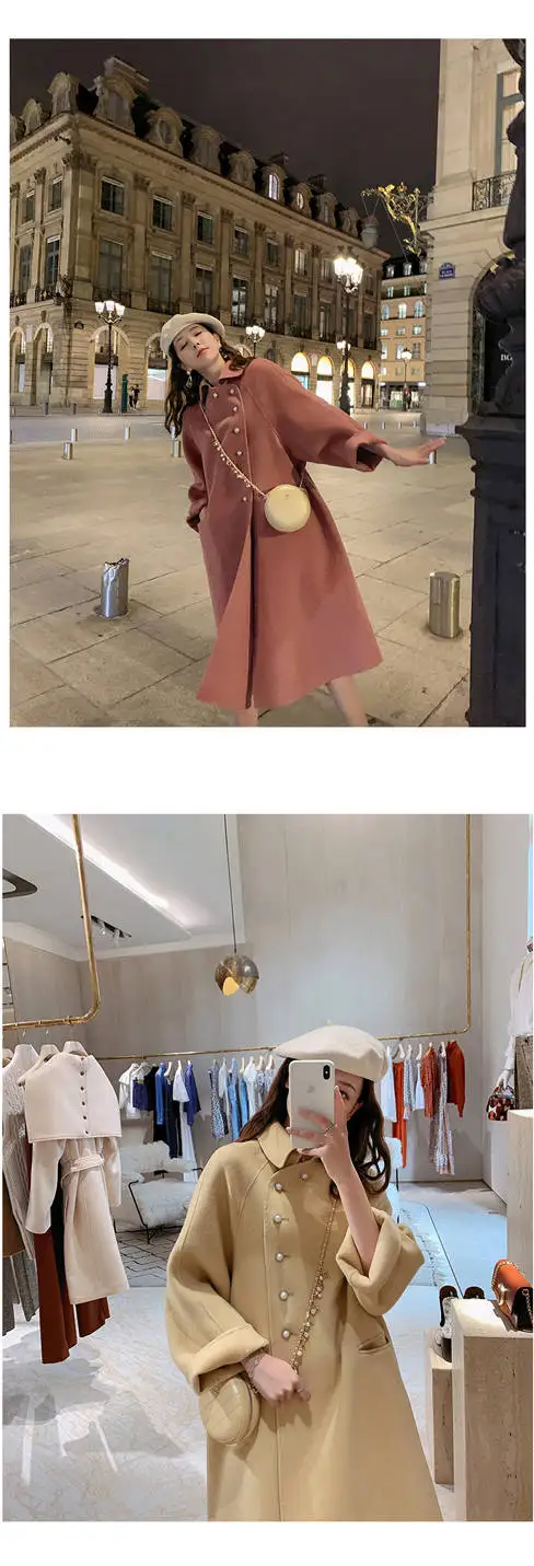 New High Grade Double-Sided Woolen Coat In Long Wool Coat Doll Collar Fashion A-Line Loose Woolen Coat Women Winter Warm