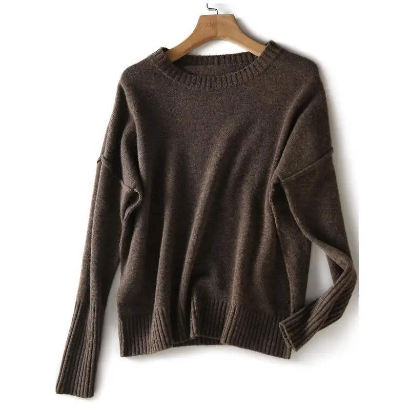 

2021 Autumn Winter New Knee Length Dress Two-piece Knit Suit Long-sleeved Wild Bottoming Round Neck Sweater Dress Y295