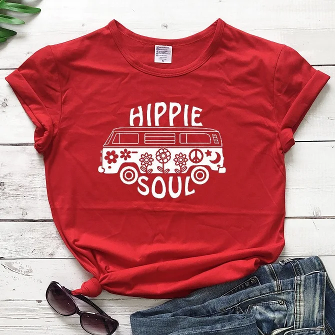 Хиппи Soul Футболка гранж tumblr camisetas уличный стиль эстетический Графический Забавный хлопок автомобиль для женщин Искусство Винтаж Футболка 90s Топ - Цвет: Red-white text