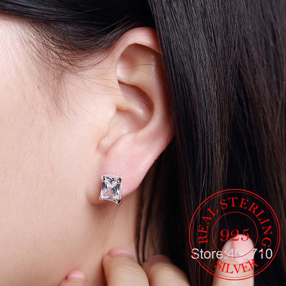 Женские серьги гвоздики с австрийским кристаллом прямоугольные из