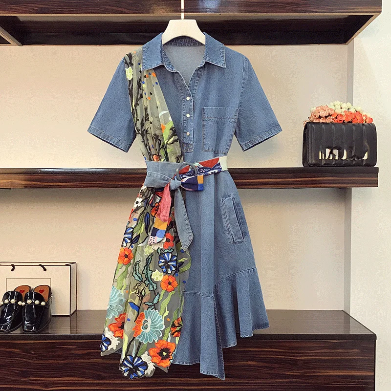 

Seebeautiful вышивкой свободного покроя, асимметричные простроченные оборками свободное джинсовое платье без рукавов ремни женская летняя обув...