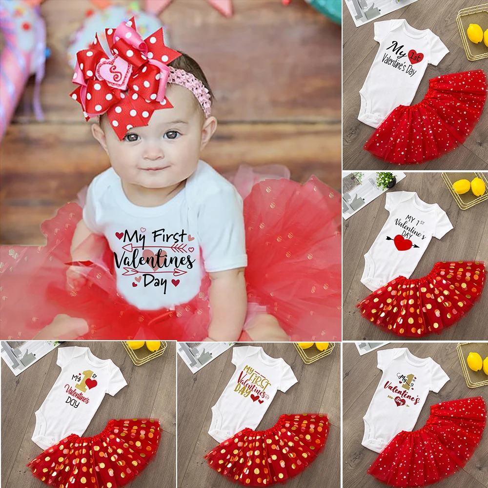 Мой первый день Святого Валентина детское боди Одежда Новорожденные Девочки