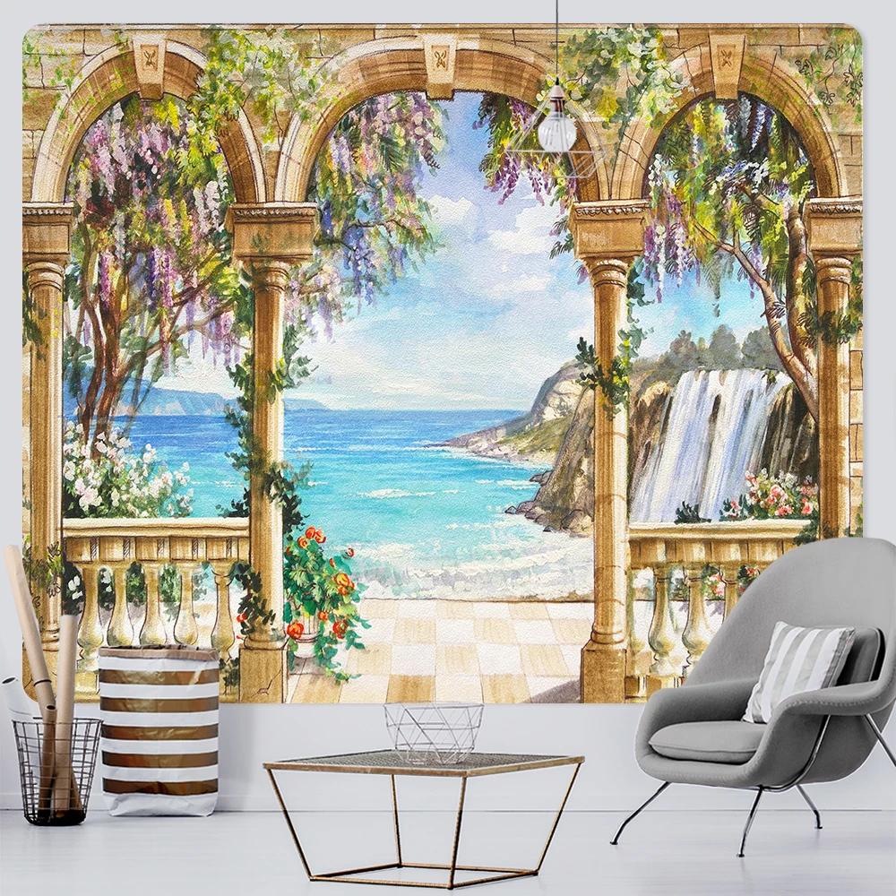 3D водопад пейзаж дом декоративный гобелен психоделическая сцена украшение