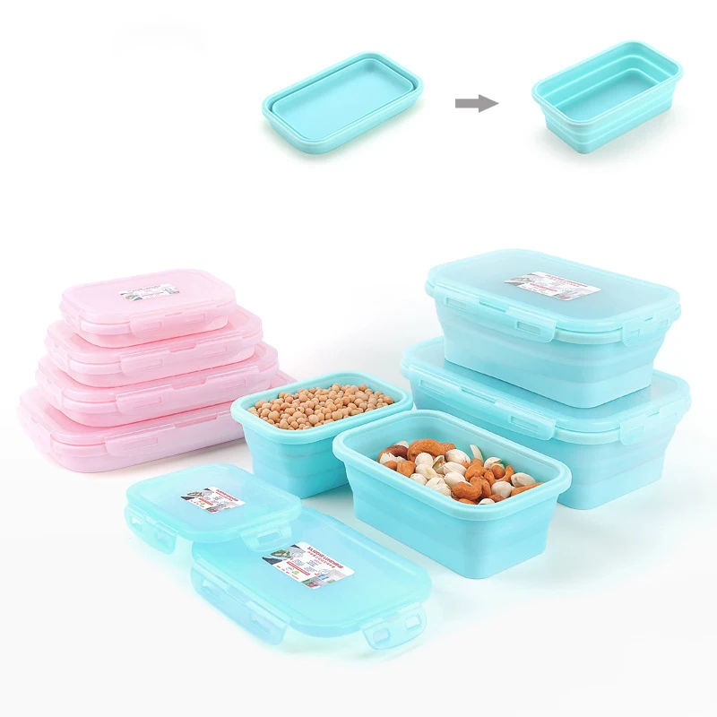 

Portable Fold Silicone Food Container Bento Lunch Box With Lids Collapsible Microware Camping Kitchen Outdoor Food Storage Box