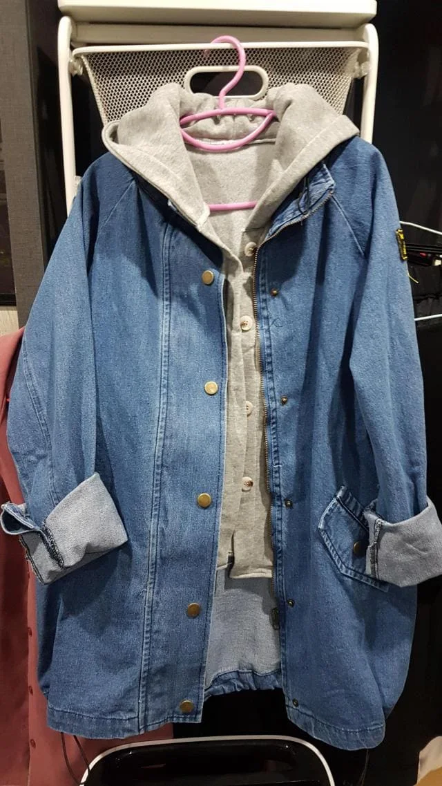 ZAFUL джинсовая куртка на пуговицах с капюшоном, 2 предмета, 3XL, женская джинсовая куртка размера плюс, Осеннее Женское пальто, модная уличная одежда, Veste Femme