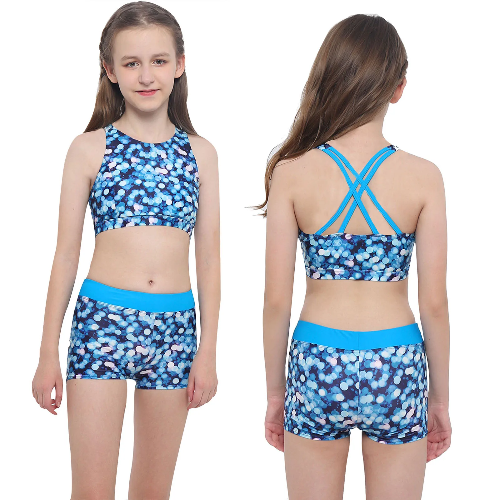 Топ детский эластичный без рукавов с леггинсами и шортами | Детская одежда обувь