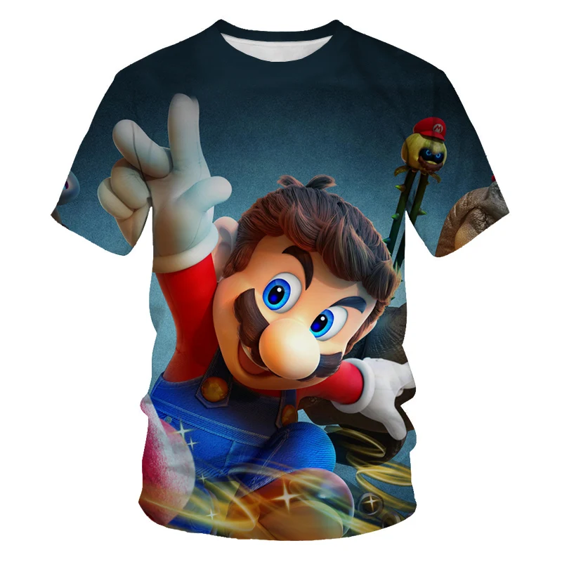 

Summer 2021 new children's cute cartoon 4T-14T Super Mario and Luigi Kic children's fun printing breathable casual T-shirt