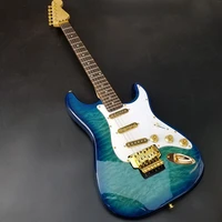 st electric guitar mahogany body quilted maple top rosewood fingerboard gold hardware blue burst gloss finish can be customized