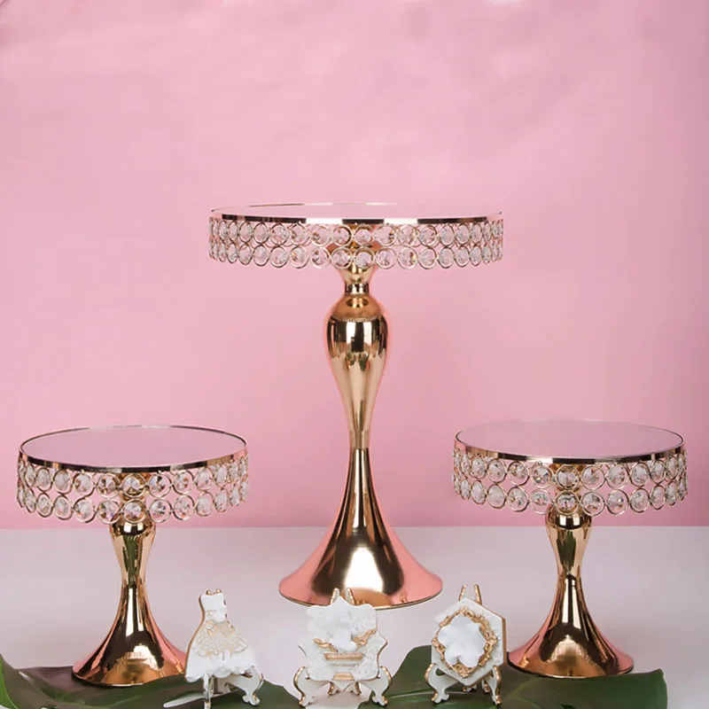 

Gold 5pcs crystal cake stand electroplating gold mirror cupcake candy food trays bar table wedding decoration plinth