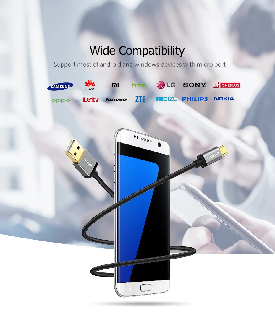 Ugreen Кабель Micro USB 2.4A Кабель для быстрой зарядки данных для Xiaomi Redmi Note Huawei HTC Кабель для зарядки мобильного телефона Кабель Micro USB