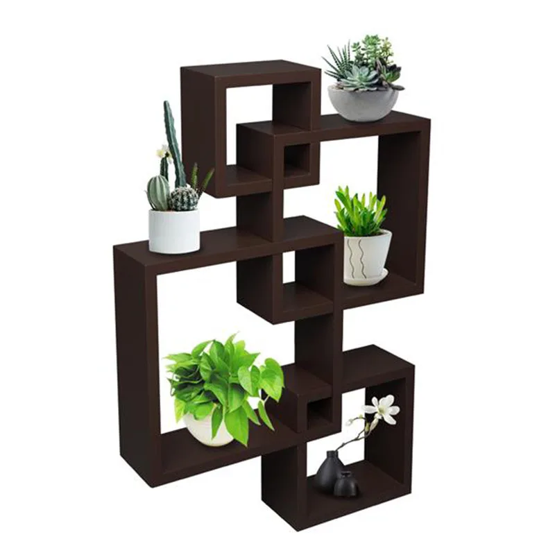 

Set of 4 Intersecting Decorative Color Wall Shelf Brown Living Room Storage Bedroom Wall Mounted Floating Shelf