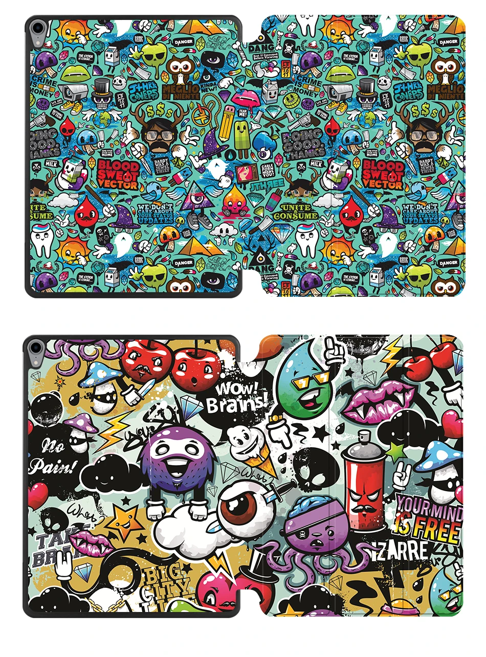 Чехол MTT для iPad Pro 12,9 дюйма 3rd Gen из искусственной кожи, чехол-подставка с мультяшным граффити, Магнитный смарт-чехол с беспроводной зарядкой